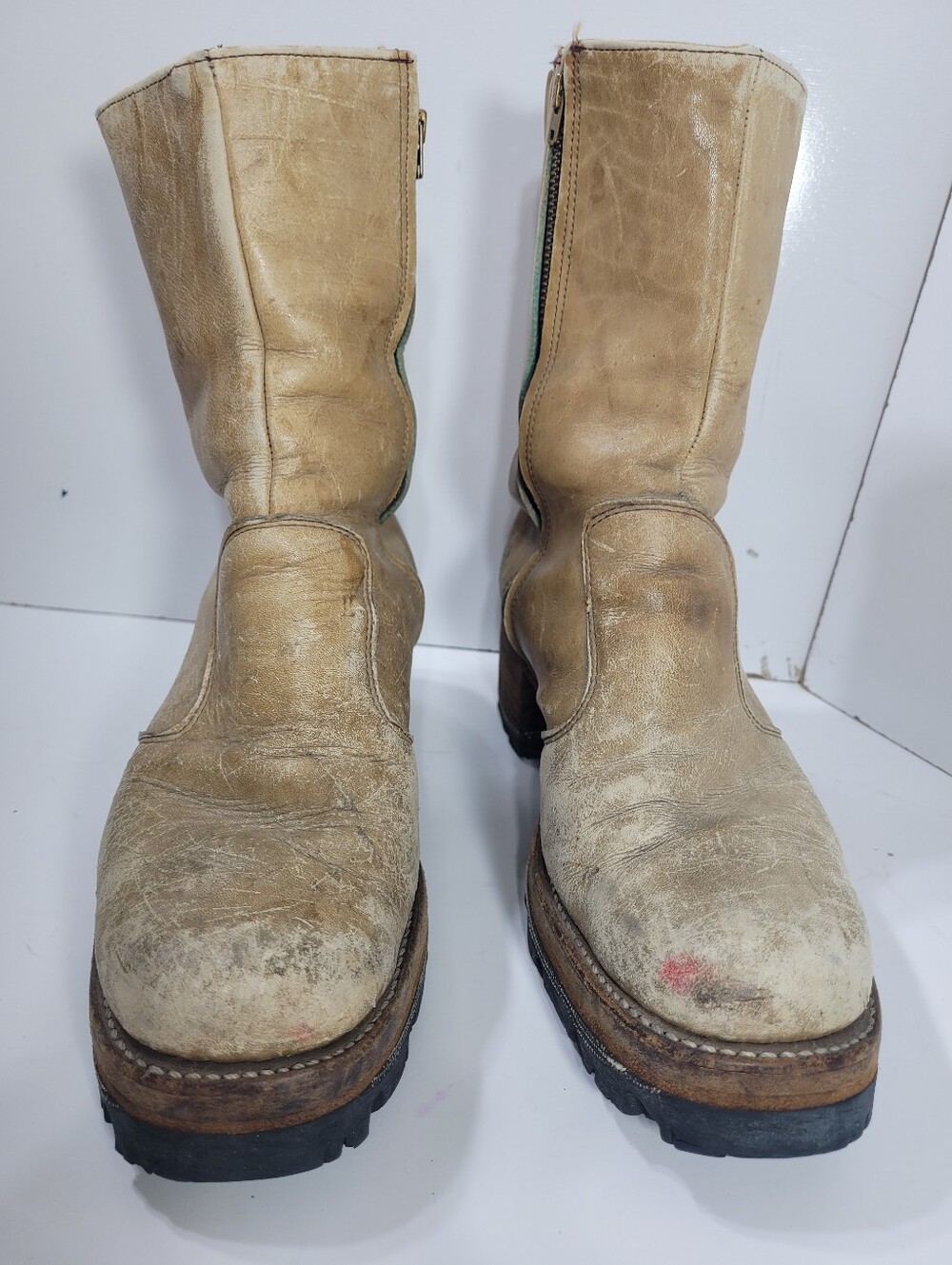 VTG 70s Frye Black Label Campus Banana Short Boots Leather Square Toe 7.5 D - Picture 2 of 16